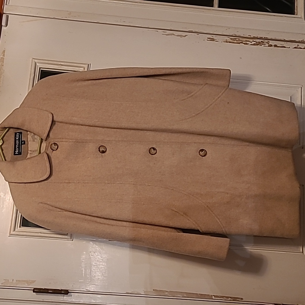 Herman Kay, size XL, 23wx35L, cream, vintage, pea coat/wool, lined